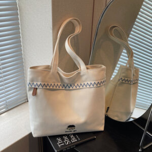 Embroidered Multi-pocket Chunky Shopping Tote Canvas Autumn And Winter Versatile Korean Version Of Mommy Armpit Shoulder