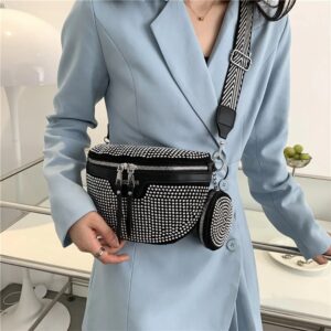 Fashion Exquisite Rhinestone Waist Belt Women Chest Shoulder Simple Crossbody Bag PU Leather Bling Fanny Duarable Pack