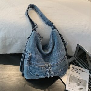 Korean-style Vintage Three-way Washable Denim 2026 New Versatile Textured Backpack, Shoulder Bag, And Crossbody Bag