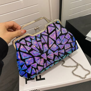 2026 New Textured Evening Sequin Women’s Colorful Handbag Niche Chain Crossbody Clutch Bag