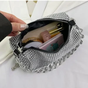 Shiny Evening Banquet Crossbody Cuba Chain Handle Glitter Shoulder Temperament Underarm Rhinestone Hand Bag 250206
