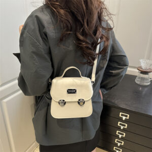 2026 New Trend High-End Luxury Double Buckle Cambridge Flip Cover Korean Style College Wind Crossbody Small Square Bag