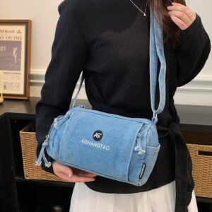 Simple Embroidered Letter Boston Pillow Denim 2026 New Versatile Textured Shoulder Crossbody Bag Trendy