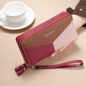 Women New Style Clutch Bag Patchwork Color Block Large Capacity Double Layer Zipper Wallet Ladies Fashion