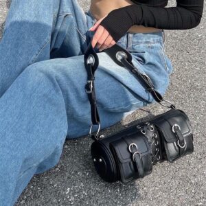 All Match Crossbody Baguette With Straps For Women Underarm Textured Personality Hot Girl Retro Trendy Cylindrical Bag