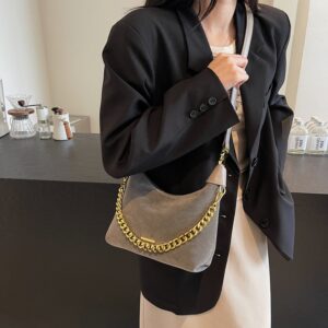 French Style Niche Suede Bag, Women’s Fashionable Versatile Handbag, Casual Texture Retro Crossbody Bag