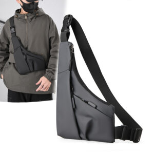 New anti-theft close fitting gun triangle leather men’s left and right crossbody casual chest bag