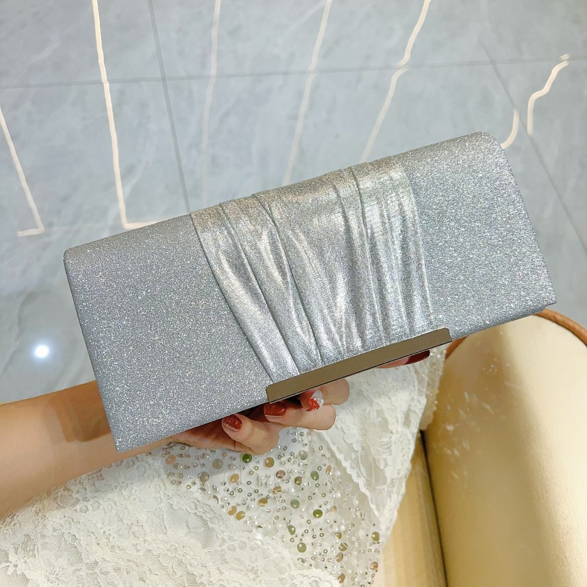 New Clutch Sequin Pleated Women's Evening Flap Luxurious Shoulder Crossbody Bag - Image 7