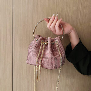 Women’s Niche Style Crossbody Versatile Rhinestone Chain Handbag Bucket Cross-Border Trendy Evening Bag