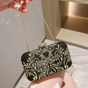 High-end Black Gold Embroidered Evening Clutch Premium Handbag, Party Small Bag, Matching Dress Bag For Women