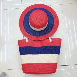 Summer Women’s Colorful Patchwork Beach Bag Straw Hat Fashion In Stok