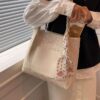 Off-White Straw Bag with Scarf