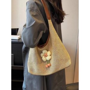 Woven Straw For Women Large Capacity 2026 New Summer Shoulder Beach Design Texture Tote Bucket Bag