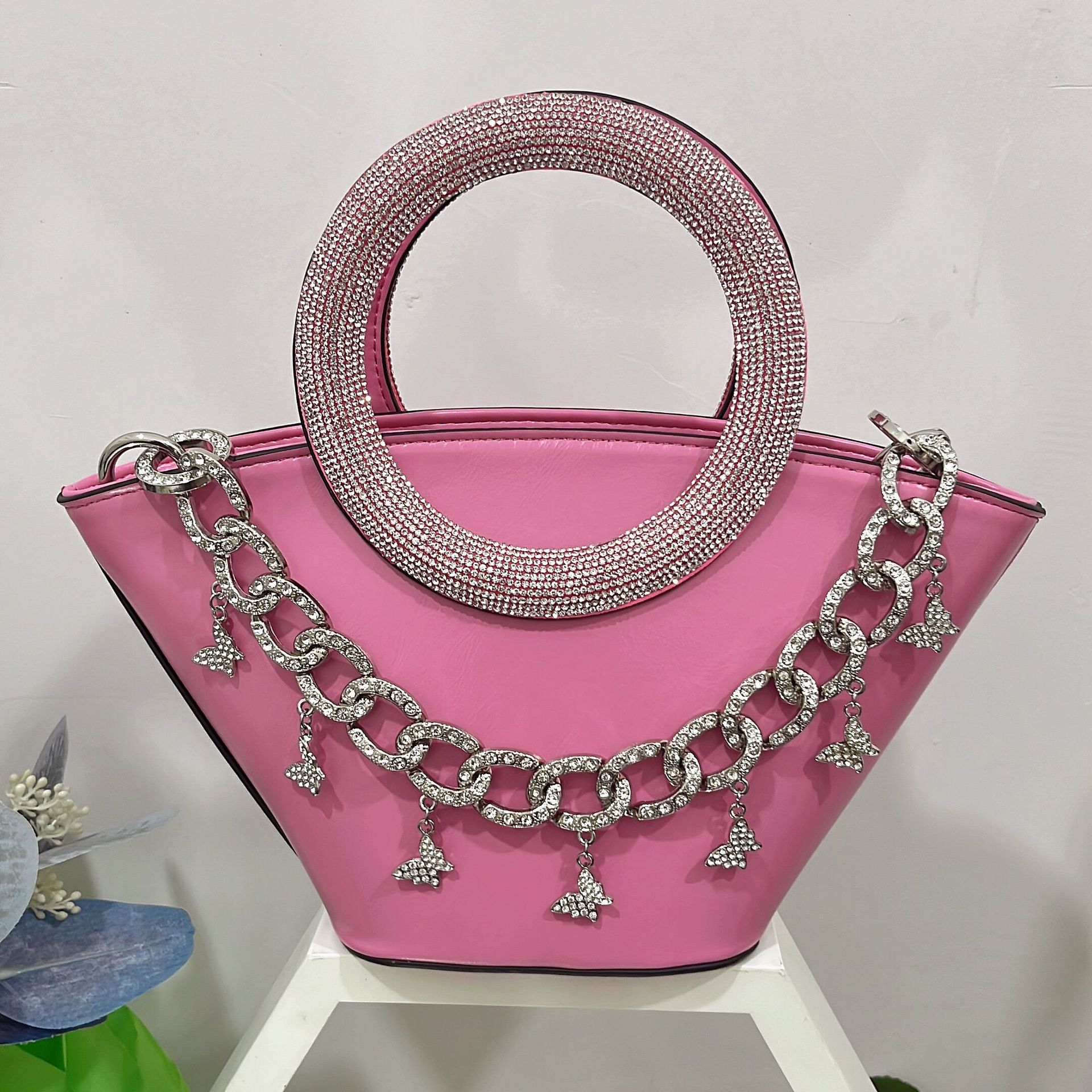 Women's Bags Same 24 New Tote Bring Diamond Round Handle Hand Held Basket Shoulder Messenger Bag - Image 10