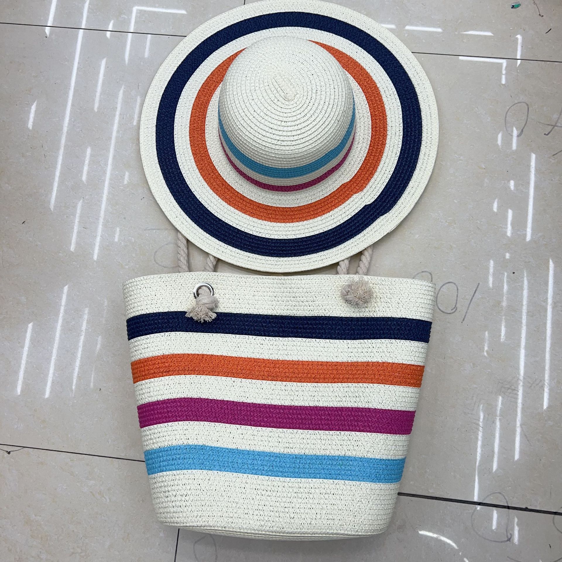 Summer Women's Colorful Patchwork Beach Bag Straw Hat Fashion In Stok - Image 10