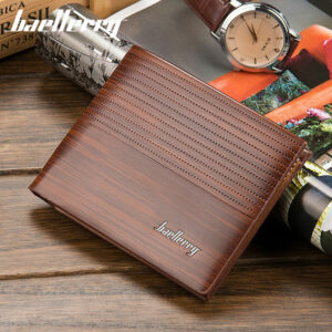Men’s Bifold Wallet, Embossed Striped Faux Leather Purse, Horizontal Multi Card Slots Casual Billfold For Men