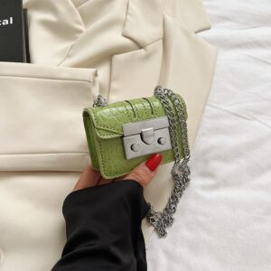 Vintage Croc Pattern Mini Chain Bag Ladies Trendy Punk Style Crossbody Handbag