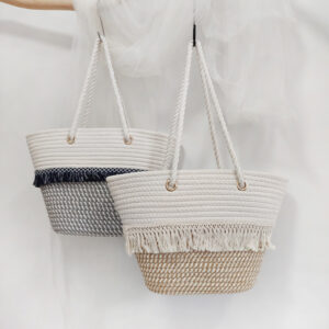 Women’s Bags Tassel Contrast Color New Cotton Rope Woven Shoulder Bag Large Capacity Travel Photography Handbag