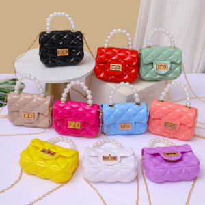 Candy Color Single Shoulder Crossbody Chain Coin Purse Small Pearl Handbag Girl Quilted Jelly Bag