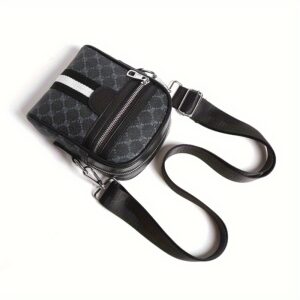 Men Checker Printed Mini Crossbody Bag Casual Striped Decor Phone Shoulder Messenger Pouch