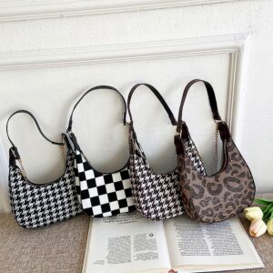 Korean Version Of Net Red Hit Color Retro Chessboard French Stick Armpit Crescent Moon Bag European And American Style