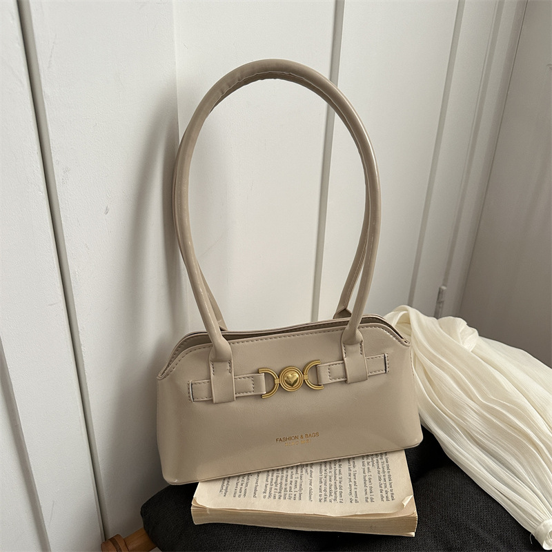 Moon‑Buckle Baguette Bag Women Solid‑Color Underarm Shoulder Purse