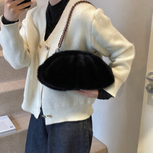 Trendy Cloud-Like Bucket Bag – Soft Furry Handbag With Magnetic Closure, Stylish Chain Shoulder Purse For Women, Winter