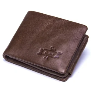 CONTACT Genuine Crazy Horse Mens Retro Three Fold Zipper Coin Pocket Denim Leather Wallet 241028