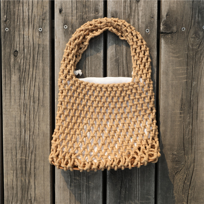 Cute Handheld Fresh Beach Straw Bag Color-Block Woven Strap Lined Handbag - Image 9