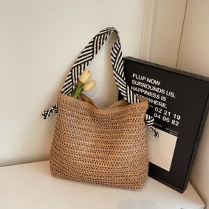 Korean INS Navy Style Straw 2026 New Handmade Single Shoulder Woven Women’s Versatile Vacation Beach Bag