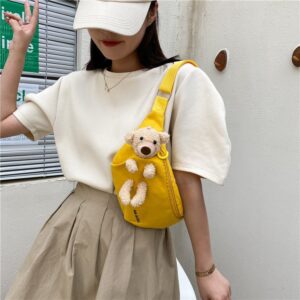 Canvas Women’s 2026 Korean Version Summer New Style Girly Bear Decoration Shoulder Crossbody Casual Bag