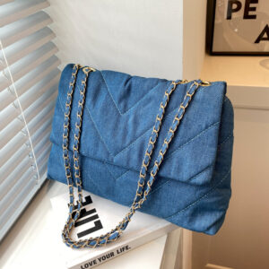 Handbag Woman Fashion Denim Blue Shoulder Briefcase Messenger Bags Large Capacity Work Study Street Tote Bag Purses