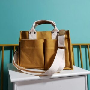 Canvas Korean-style Simple Fashion Handbag Ins Artistic Style Multi-pocket Women’s Distinctive Shoulder Crossbody Bag