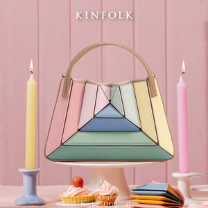 Women’s Bags popular dopamine style niche design pleated contrast color fashion mini handbag messenger bag