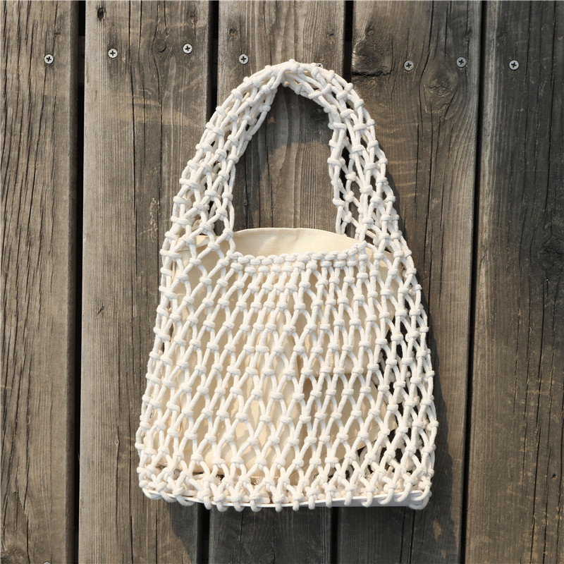 Cute Handheld Fresh Beach Straw Bag Color-Block Woven Strap Lined Handbag - Image 8