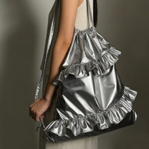 New 2026 Fashionable Pleated Women Large Capacity Versatile Silver Backpack for Commuters And Gym Use Summer