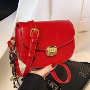 Women’s Small Handbag Style Fashionable Versatile Crossbody Shoulder Bag PU Leather Zipper Closure Solid Color Commuter