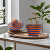 Hat Bag Set Blue Orange Stripe