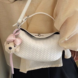 Trendy Simple Woven Pattern Handbag, Unique Fashionable Shoulder, Fresh And Versatile With A Clasp, Casual Crossbody