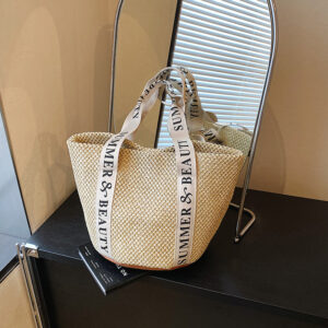 Handmade Woven Large Capacity Summer Vacation Beach for Women Multi Color PU Leather Commuter Bucket Sling Bag with