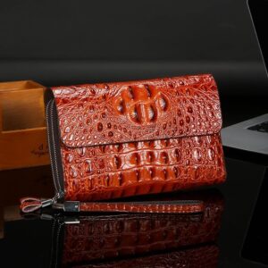 2026 Leather Crocodile Pattern Clutch Double Zipper Multifunctional Men’s Bag, New Business Style With A