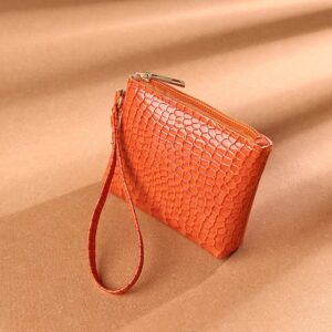 Lihao Clutch Bag Crocodile Pattern Smooth Zipper Solid Color Hand Ring Waterproof Leather Wallet Card Holder for
