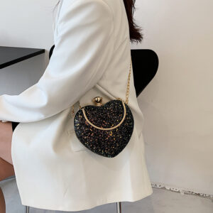 Shiny Heart-Shaped Socialite Evening Bag 2026 New Personalized Chain Shoulder Crossbody Mini Lipstick Handbag