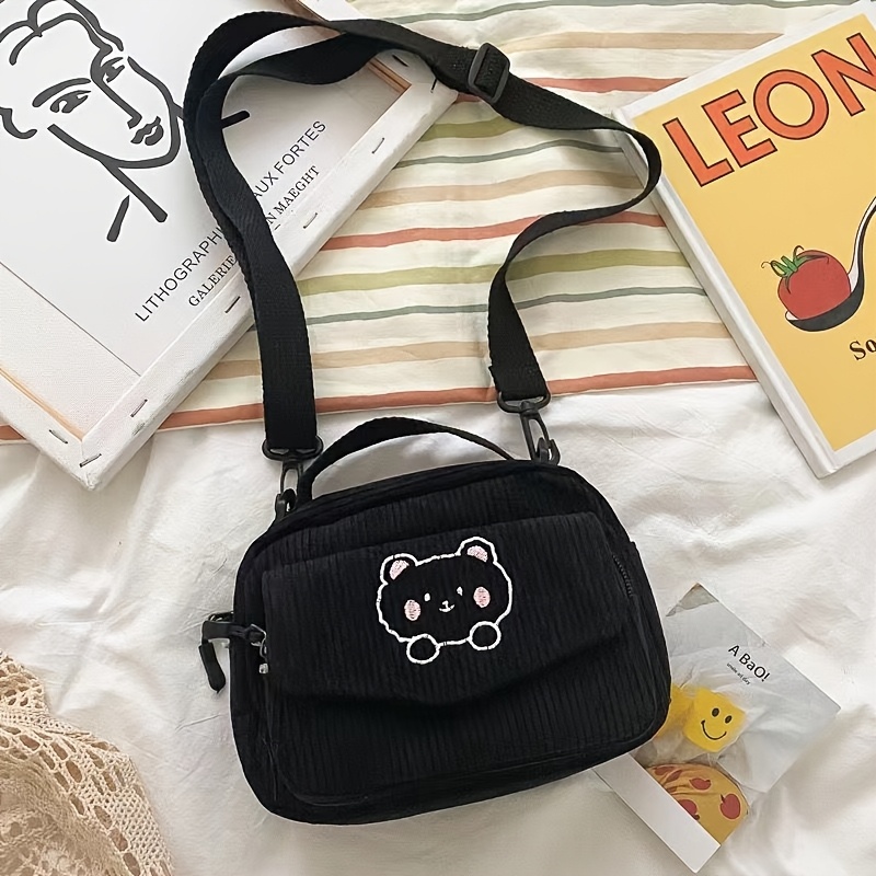 Bear‑Embossed Striped Mini Bag Women Adjustable Crossbody Shoulder Handbag - Image 2