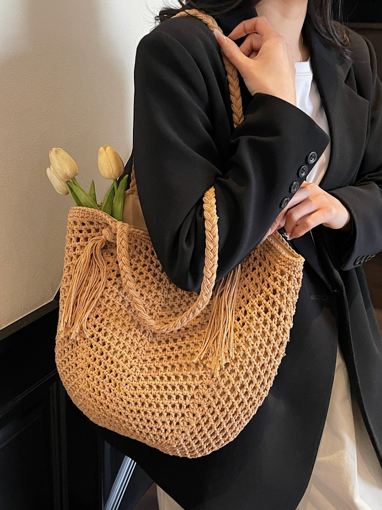 Hollow-Out Beach Travel Straw Woven Women's 2026 New Style Large-Capacity Tote Bag - Image 5