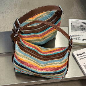 Summer Niche Rainbow Striped Straw For Women 2026 New Versatile Crossbody Exquisite Holiday Style Woven Bag