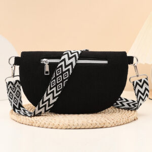 Women’s Corduroy Crossbody Large Capacity Autumn Winter Style Niche Design Wide Strap Saddle Bag