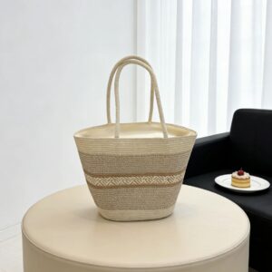 Large Capacity Striped Straw Woven Tote Bag Summer Beach Vacation Shoulder Handbag Casual New Style For Women