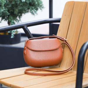 Simple Lychee Pattern Retro Saddle Light Luxury Niche Design Solid Color Mobile Phone Stylish Shoulder Crossbody Small