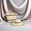 Hat bag set beige blue stripe